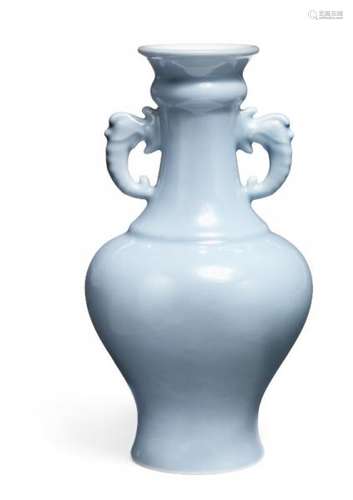 A Chinese clair-de-lune porcelain baluster vase. Kangxi six-character mark, possibly [...]