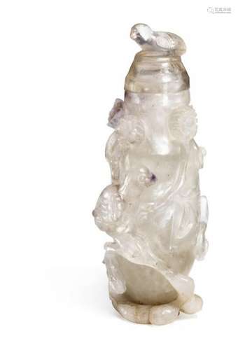 A Chinese lidded rock crystal vase. Late Qing c. 1900. H. 16 cm.  -