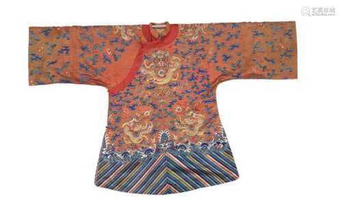 A Chinese silk apricot yellow semi-formal court-robe with five-clawed dragons. C. [...]