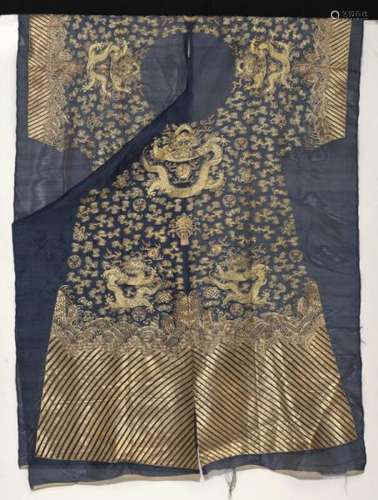 A Chinese summer robe in blue gauze-silk robe embroidered with gold threads. Guangxu [...]