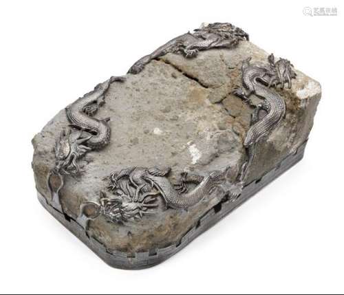 A Chinese silvermounted brick according to tradition derived from Great Wall of [...]