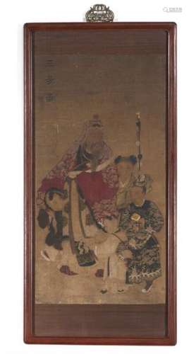 Chinese artist: A scroll with old scholar in company with children. Framed. 18th [...]