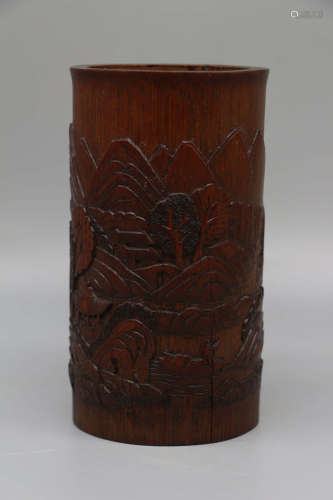 Qing Dynasty carved bamboo pen holder