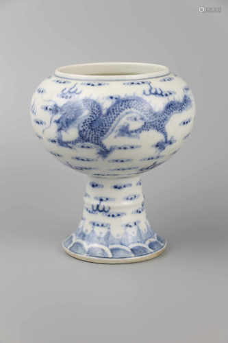 Qing Xianfeng Year Blue and White Dragon Pattern Water Purification Bowl
