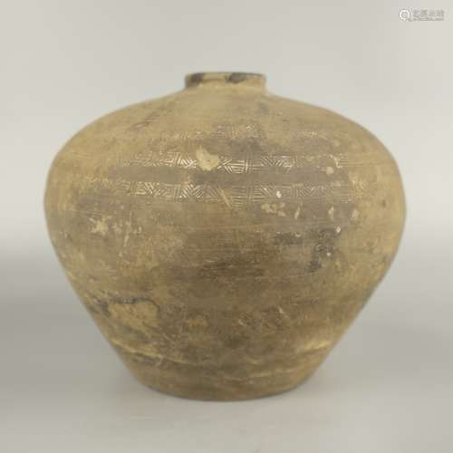 Han Dynasty carved pottery pot