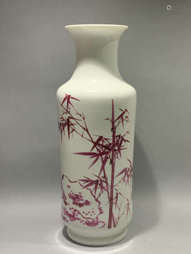 Carmine red bamboo vase in late Qing Dynasty