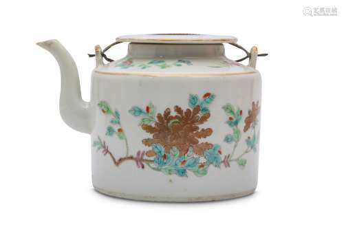 A CHINESE FAMILLE ROSE 'BITTER MELON' TEAPOT AND COVER.