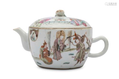 A CHINESE FAMILLE ROSE 'IMMORTALS' TEAPOT AND COVER.
