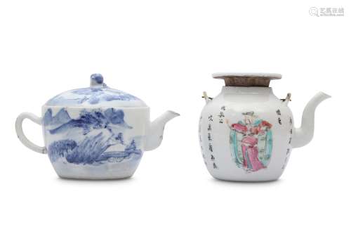 TWO CHINESE TEAPOTS AND COVERS.
