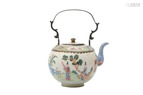 A CHINESE FAMILLE ROSE CANTON ENAMEL TEAPOT AND COVER.