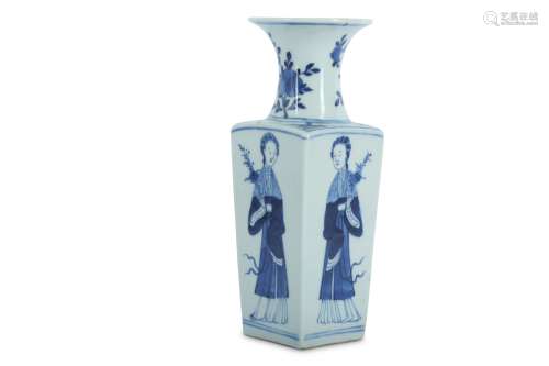 A CHINESE SQUARE-SECTION BLUE AND WHITE 'LADIES' VASE.
