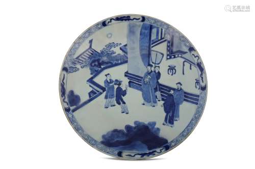 A CHINESE BLUE AND WHITE FIGURATIVE CHARGER.