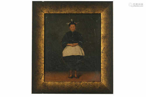 AN OIL PAINTING OF A CHINESE LADY.