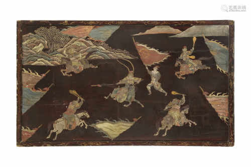 A CHINESE COROMANDEL LACQUER 'WARRIORS' PANEL.