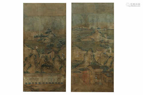 TWO LARGE CHINESE WALLPAPER PANELS.