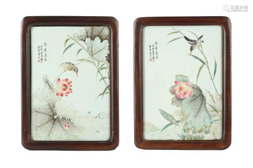 A PAIR OF CHINESE PORCELAIN ‘LOTUS POND’ PLAQUES.