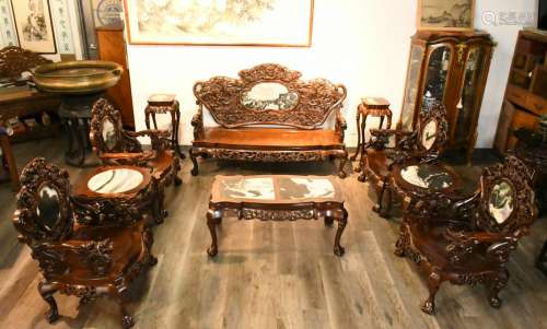 A Ten Pieces Chinese Carved Suanzhi Furniture 20th