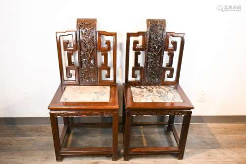 A Pair of Suanzhi Insert Marble Chairs Qing