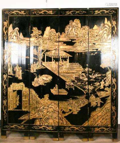 A Chinese Black Lacquer Screen Late Qing