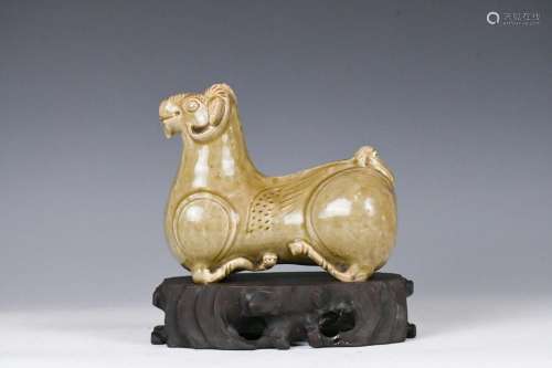 A Chinese LongQuan Goat with Stand, Ming