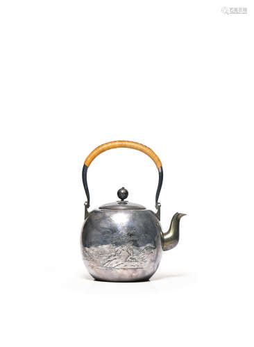 昭和时期 山水银瓶