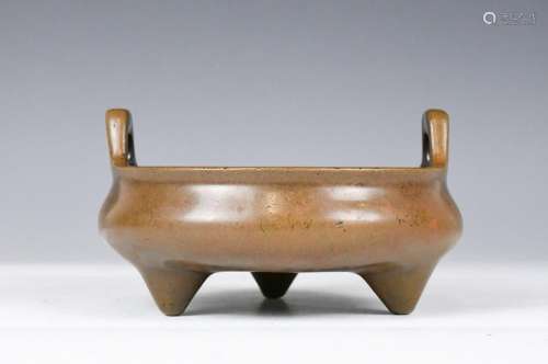 A Chinese Double Ears Tripod Censer DaoGuang Mark