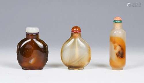 Three Agate Snuff Bottles, Qing