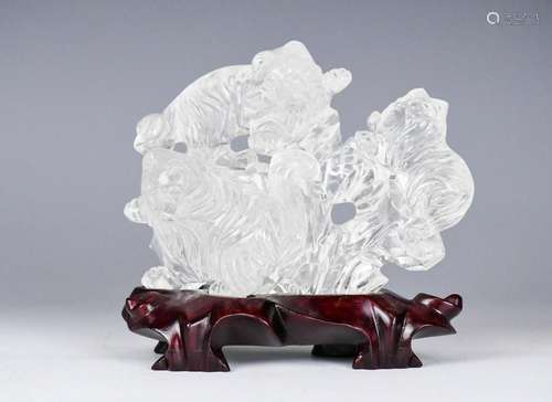 A Crystal Carved Animal with stand 20th C