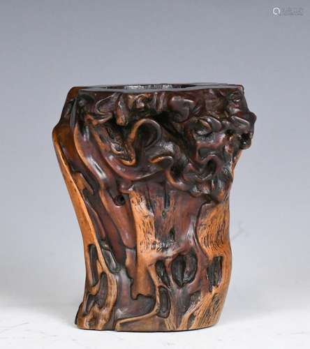 A Chinese Burlwood Brushpot Qing