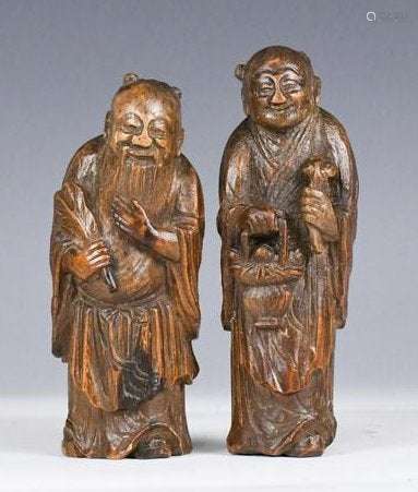 Two Chinese Bamboo Carved Figures Qing