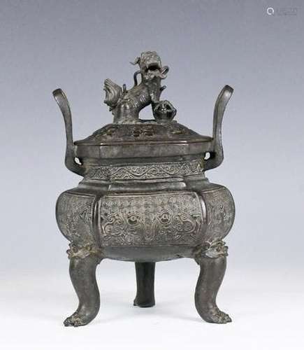 A Chinese Bronze Tripod Incense Burner Qing