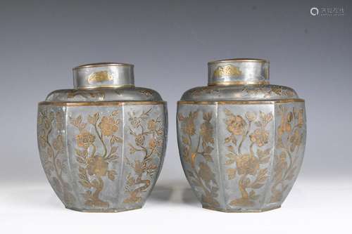 A Pair of Chinese Pewter Tea Caddies 19th C