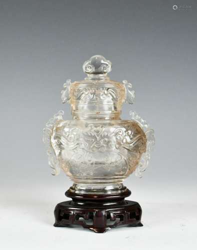 A Chinese Carved Dragon Rock Crystal Covered Vase
