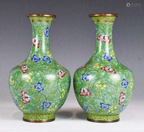 Two Chinese Cloisonne Enamel Vases Republic P