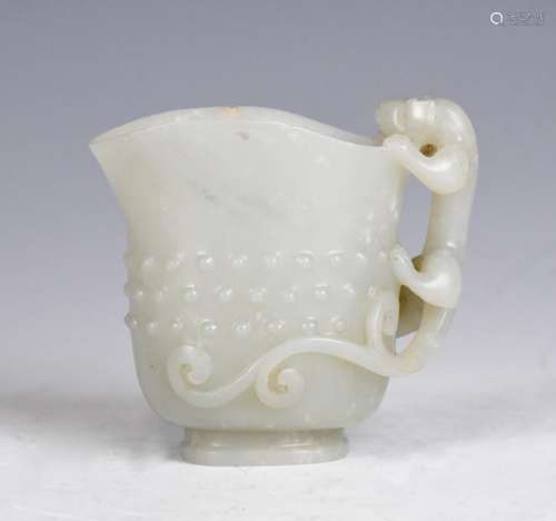 A Chinese White Jade Cup W/Stand 18th C