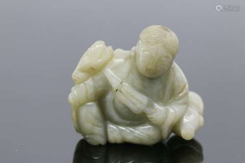 A Chinese Jade Carved Boy and Toad, Ming
