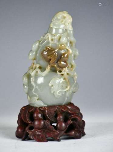 A Double Gourd Jade Bottle Vase W/Stand, Republic