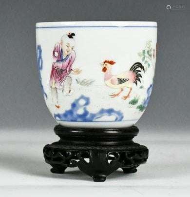 A  Famille Rose Chicken Cup Qianlong Mark Qing