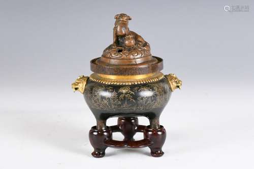 A Tripod Bronze Censer (Not original cover) Qing