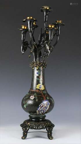 A Chinese Cloisonne Vase & Candle Stick, 18-19th C