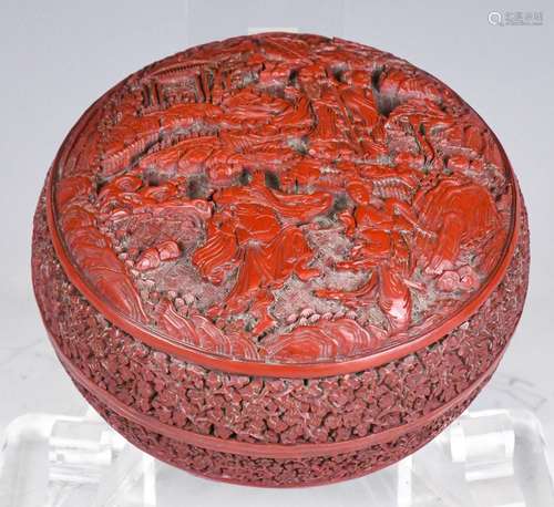 A Chinese Carved Cinnabar Lacquer Cover Box 18th C