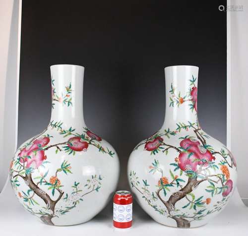 A Pair of Large Famille Rose Vases, Qianlong Mark