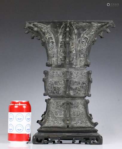 A Chinese Bronze Gu Vase, Ming