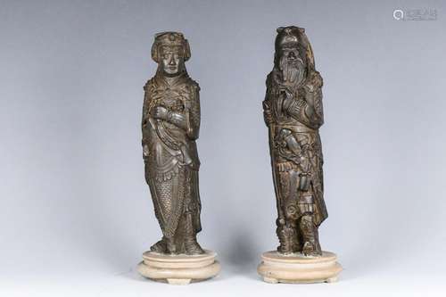 A Pair of Soapstone Carved Figures Late 19th C