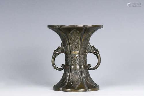 A Bronze Archaistic Gu Shaped Vase, 18-19th C