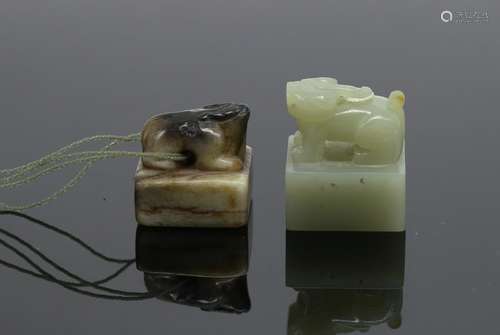 Two Miniature Jade Seals, Qing Dynasty