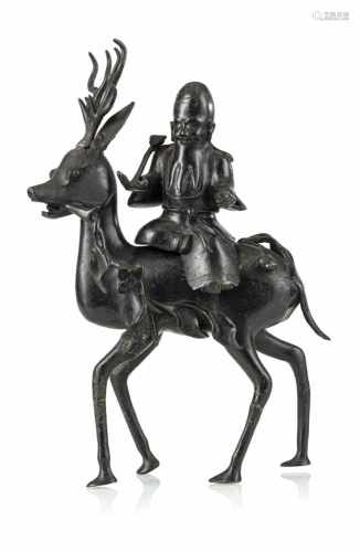 Weihrauchbrenner in Form von Shoulao auf einem Hirsch aus Bronze