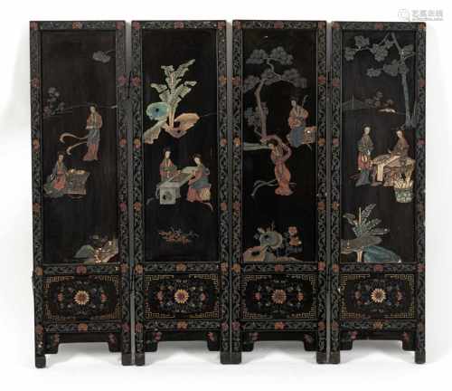 Vierteiliger Koromandel-Stellschirm mit Szenen von Damen