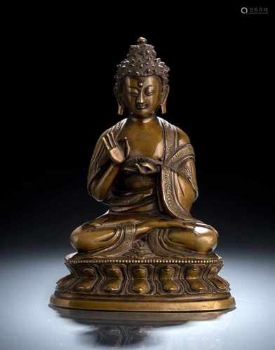 Feine Bronze des Buddha Shakyamuni auf einem Lotos