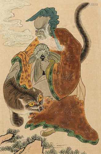 Paar anonyme Malereien mit Tiger bzw. Shoulao